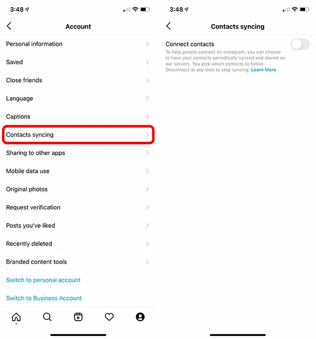 Sincronizar contactos en Instagram